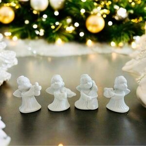 Celestial Angel Figurine 4x White Ceramic Angel Christmas Holiday Tabletop Decor